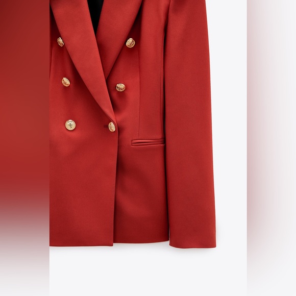 Zara Tailored Double Breasted Terracotta Gold Button Blazer - Picture 4 of 8